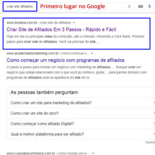 otimização de site no Google Afiliados Primeiro Lugar