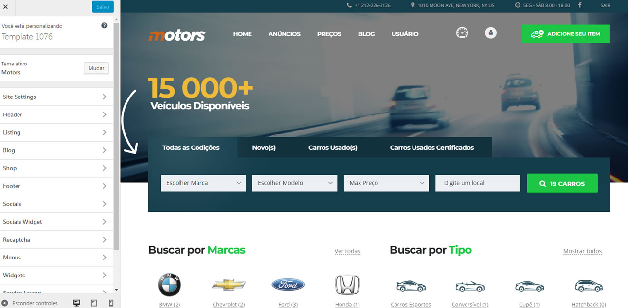 Criar Site Automóveis WordPress Responsivo Português 1076 S Com Painel Fácil de Editar