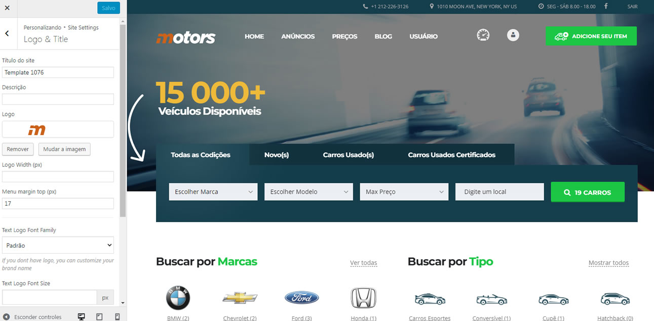 Criar Site Automóveis WordPress Responsivo Português 1076 S Com Painel Fácil de Editar