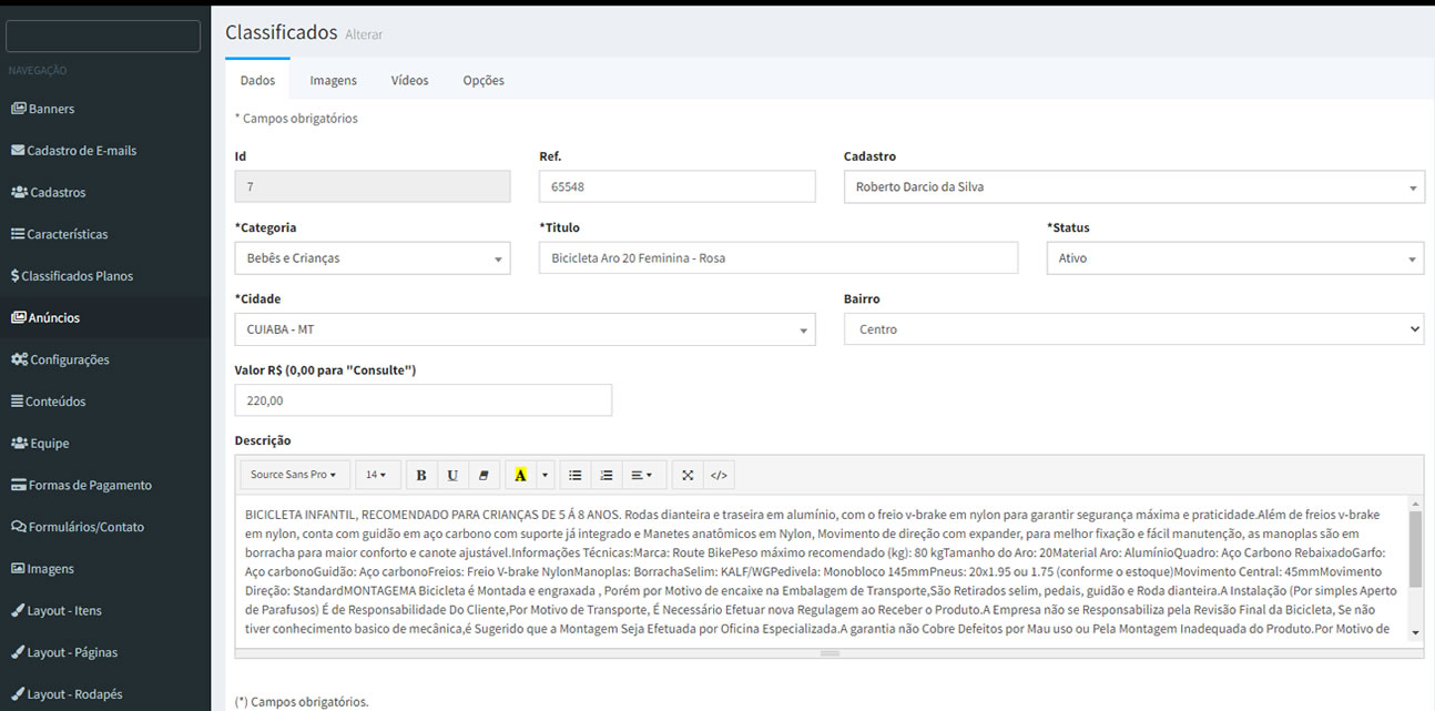 painel de controle script php classificados 1632 S - V2