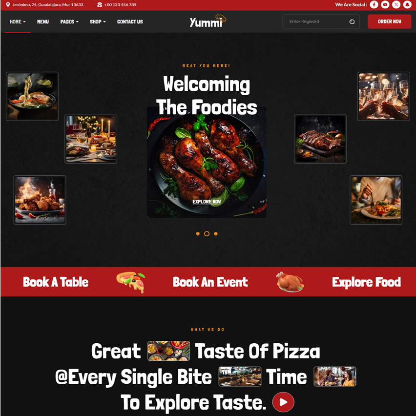 Criar Site Pizzaria Tema WordPress Restaurante Cardápio 1744S Fácil de Editar