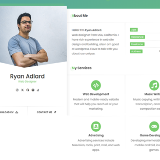 Criar Site Currículo CV Curriculum Vitae Template Wordpress Fácil de Editar 1785