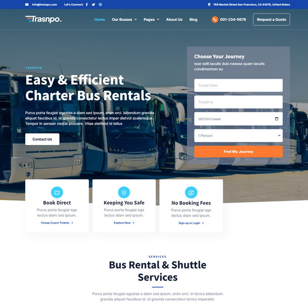 Criar Site de Ônibus Fretado Template Wordpress Kit Elementor 1852