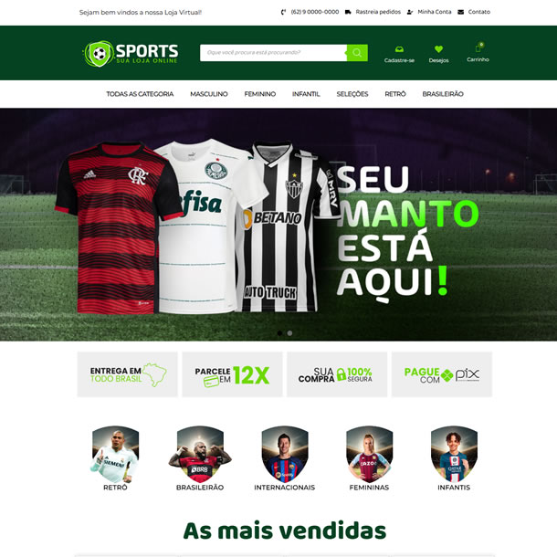 Criar Site de Loja de Futebol e Esportes Português Template Wordpress Elementor Fácil de Editar 1861